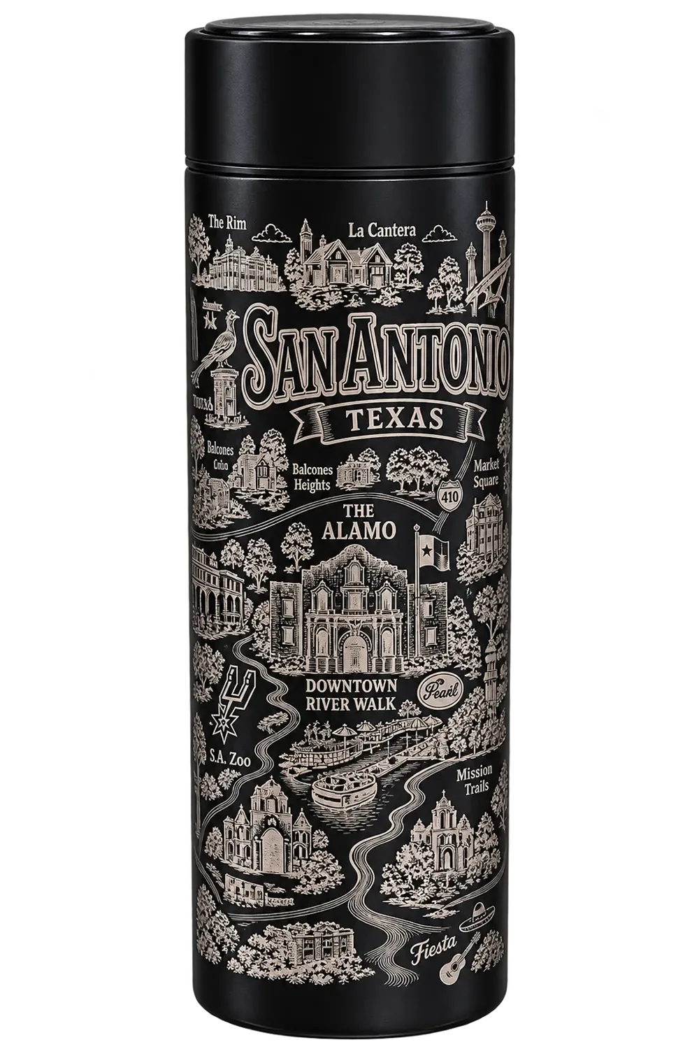 San Antonio Map Tumbler in black